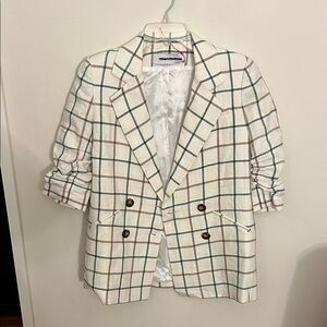 Veronica Beard Plaid Dickey Jacket - White and Brown, Size 4 SAMPLE